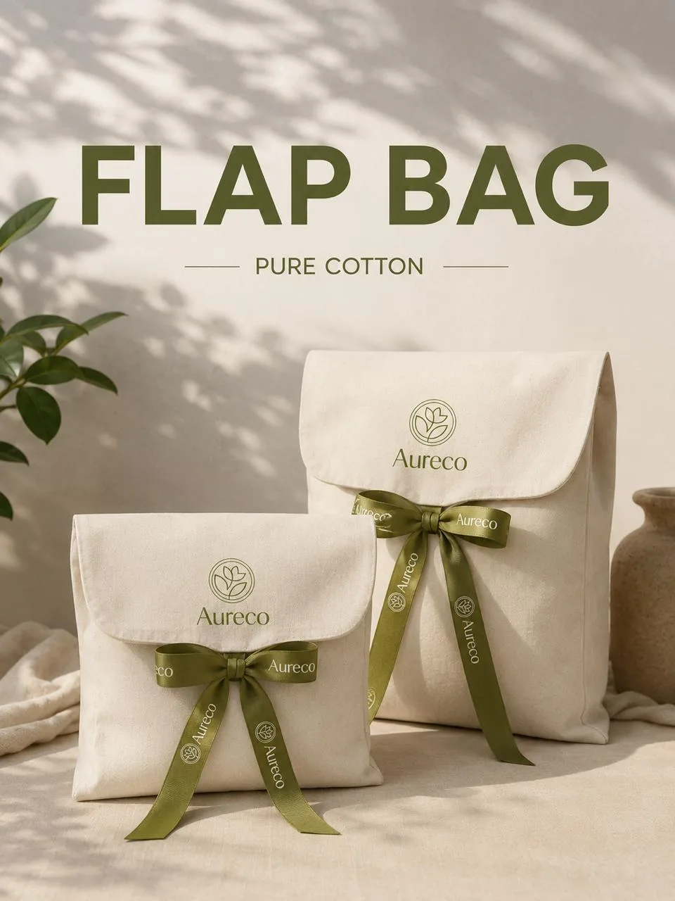 Paper flap bags with a branded fold-over closure, used as mailer bags by clothing brands.