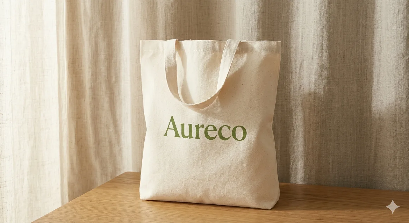 Reusable printed cotton tote bag with a fashion brand logo.